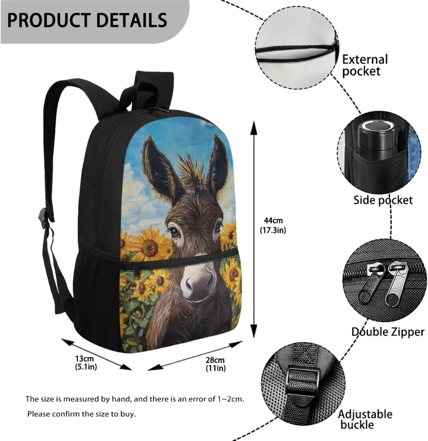 Donkey Boys Backpack with Lunch Box 3-5 5-7 Sunflower Bookbag Lunch Bag Pencil Pen Case Back to School Bag Kids Book Bag 3 In 1 Student Daycare Satchel Bag