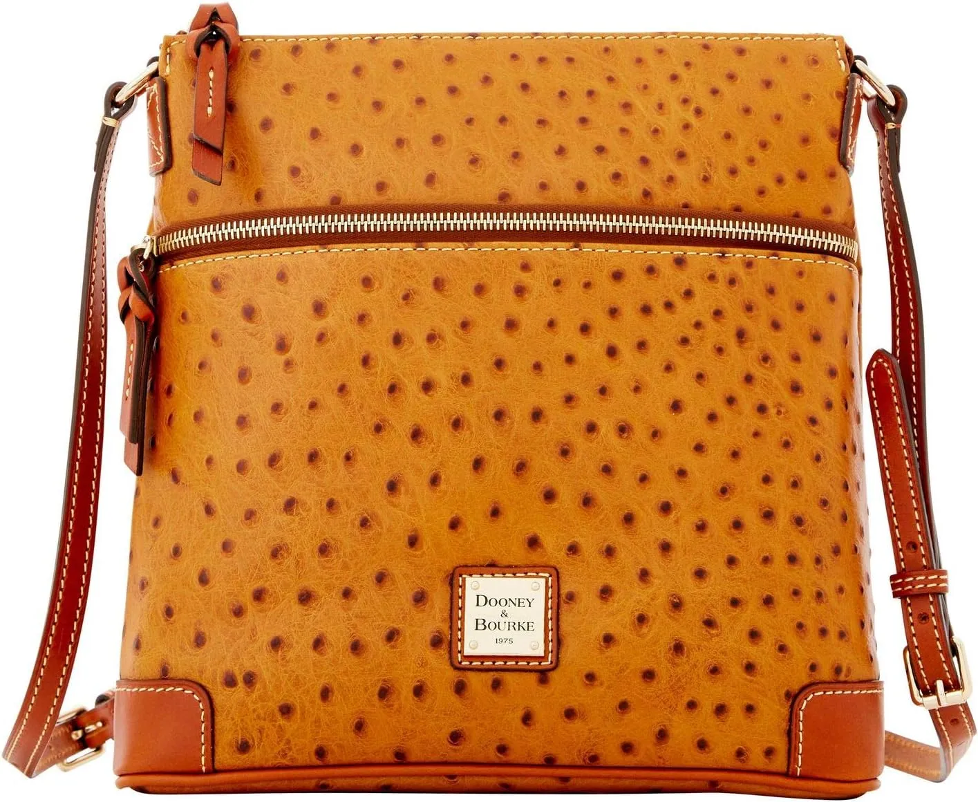 Dooney & Bourke Ostrich Emb Leather Crossbody Purse Tan