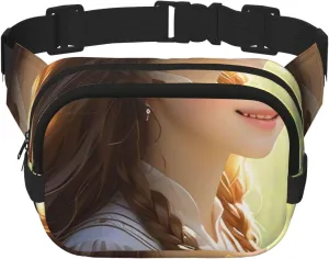 Double Layer Waist Bag for Men & Women,Adjustable Waterproof Running Belt,Multi-Functional Fanny Pack with Sunlit Symphony Print for Travel,Hiking,Fitness