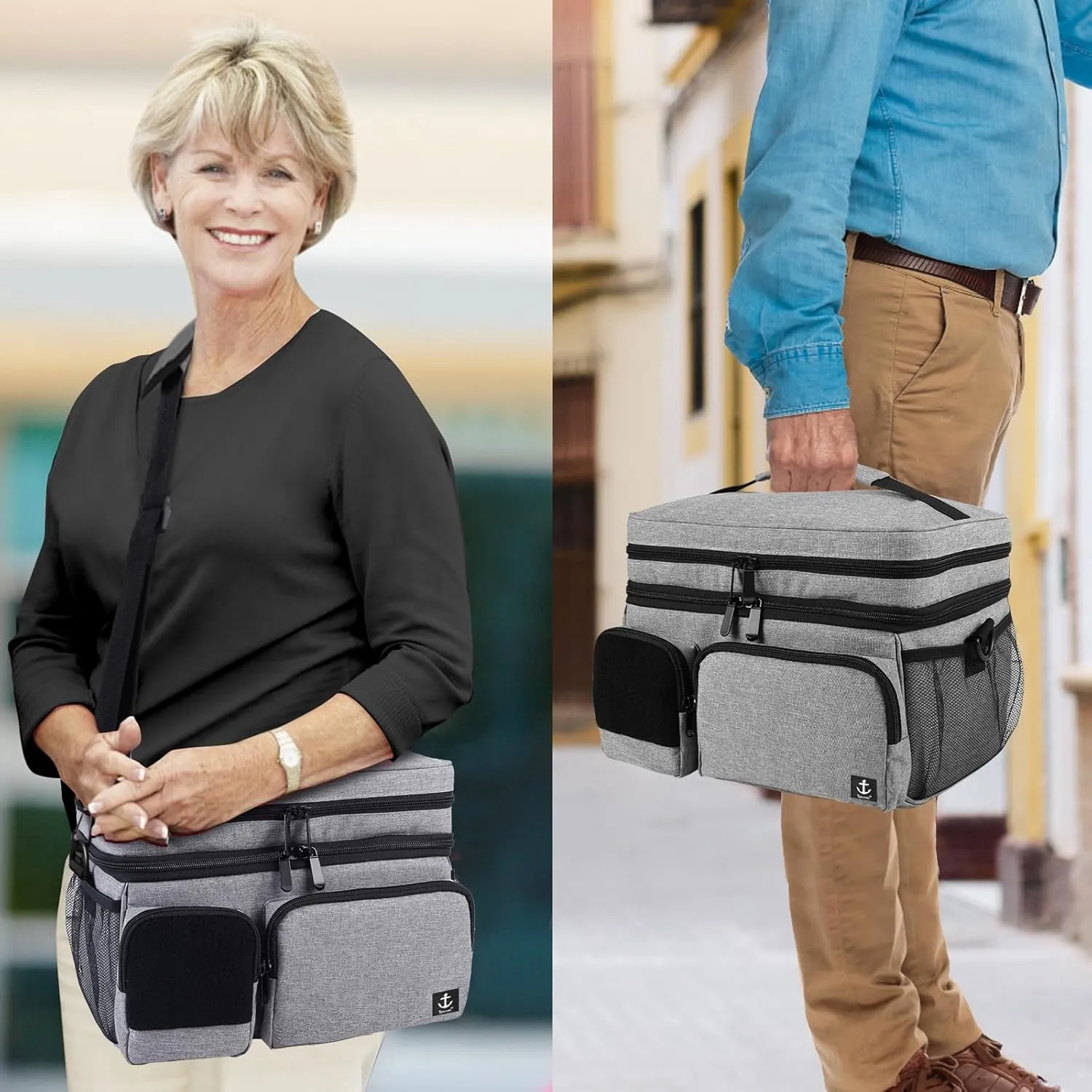 Double Layers Medicine Bag with Insulated Compartment Pill Bottle Organizer with Lockable Zipper,Travel Medicine Organizer with Soft Shoulder Straps for Pill Bottles, Medical Supplies