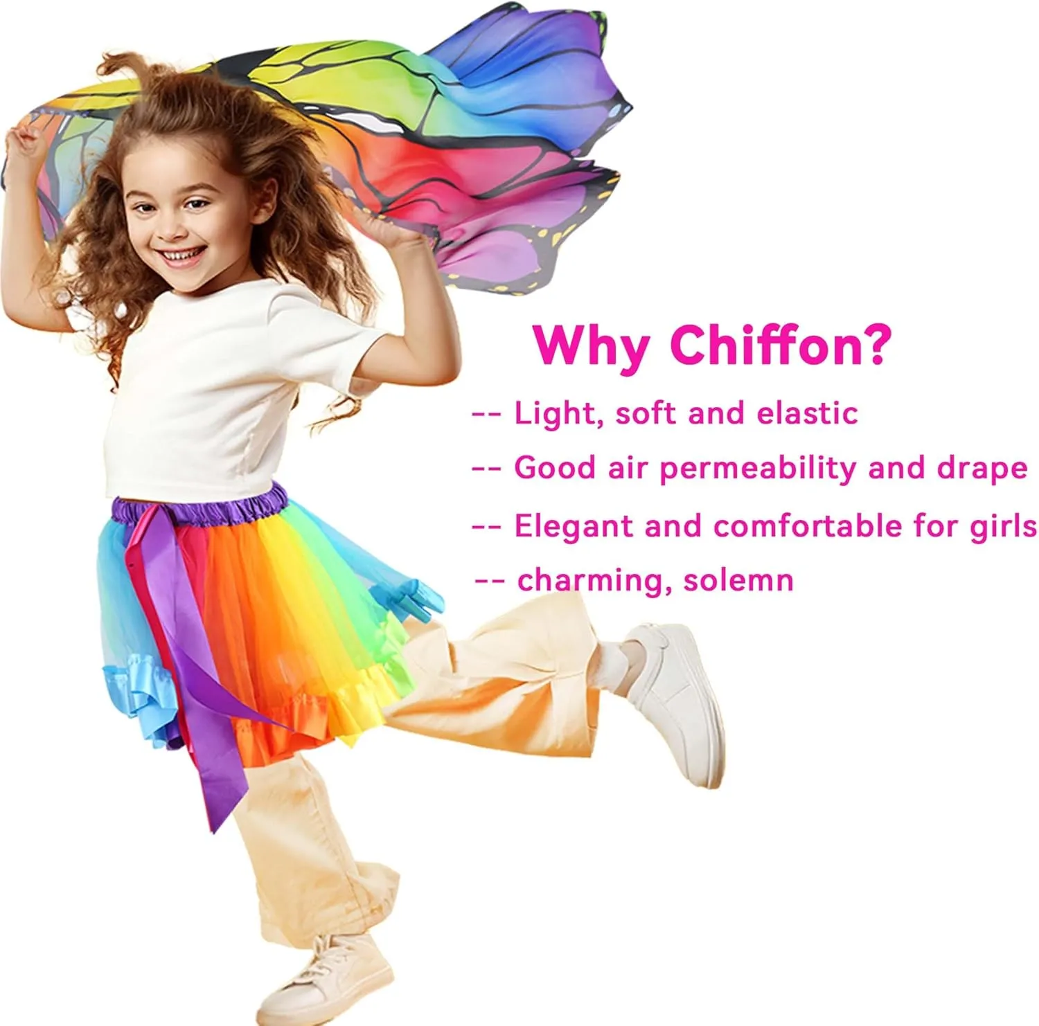 D.Q.Z Fairy Butterfly-Wings Costumes for Girls Dress Up with Rainbow Tutu Mask Headband Bug Play Toys for Kids Party Gifts