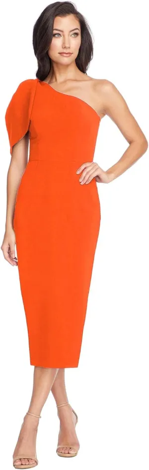 Dress the Population Women's Tiffany Asymmetrical Bow Neckline Bodycon Midi Dress