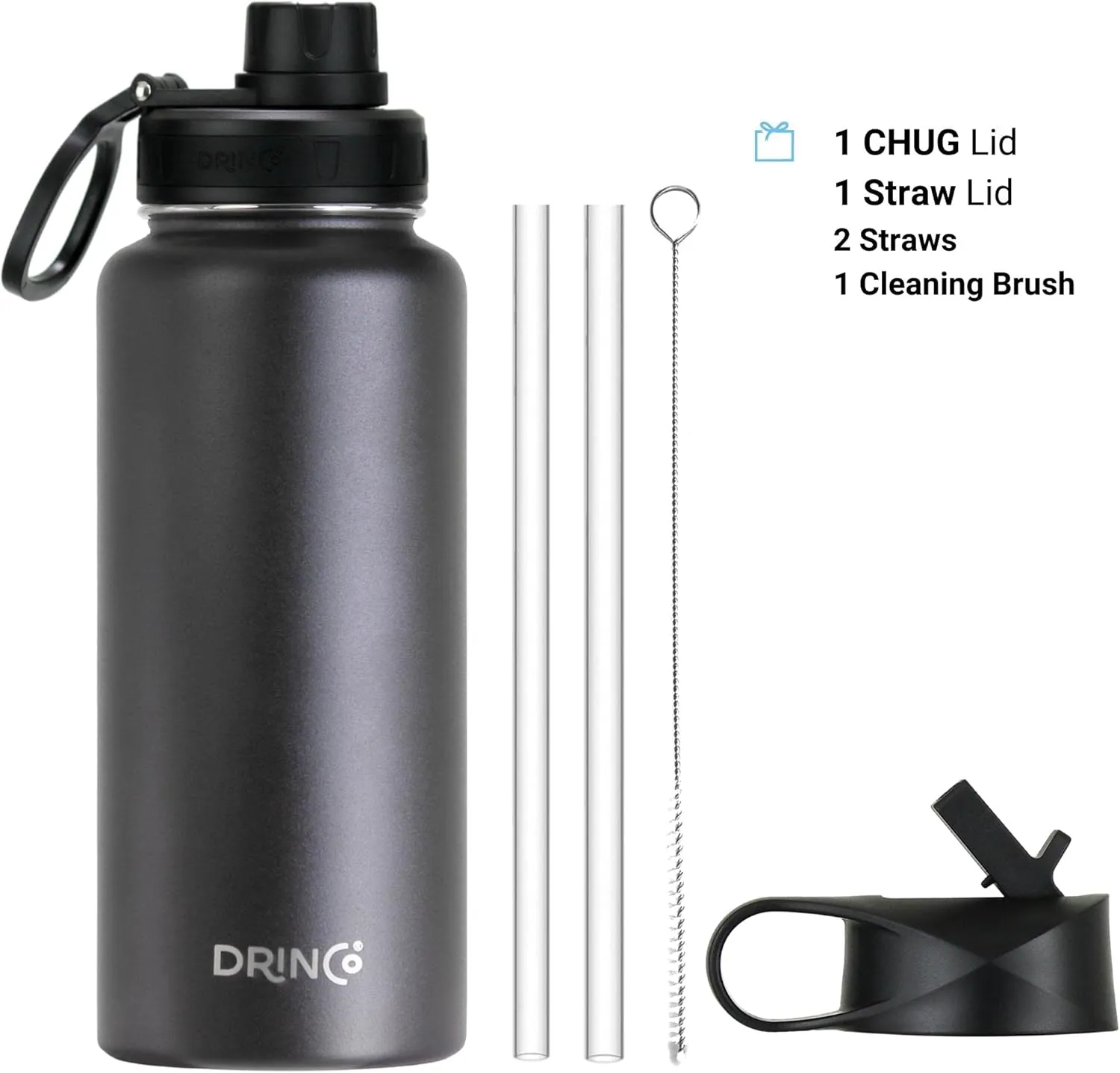 DRINCO Stainless Steel Water Bottle Spout Lid Vacuum Insulated Double Wall Water Bottle USA Flag Military Veteran (32oz Thin Red Black, 32oz)