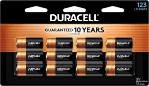 Duracell CR123A 3V Lithium Battery, 12 Count Pack, 123 3 Volt High Power Lithium Battery, Long-Lasting for Home Safety and Security Devices, High-Intensity Flashlights, and Home Automation