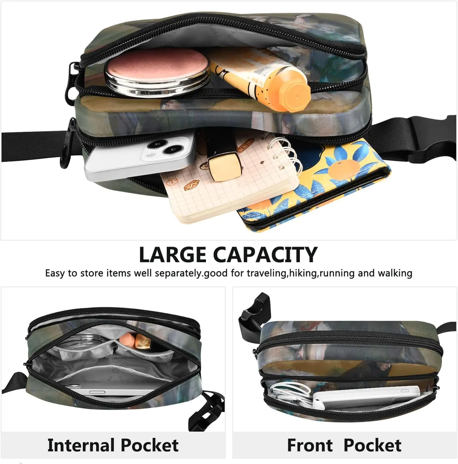 Edgar Degas Prints Waiting Womens Fanny Pack Hiking Hip Bag Belt Purse Waterproof Crossbody Waist Purse