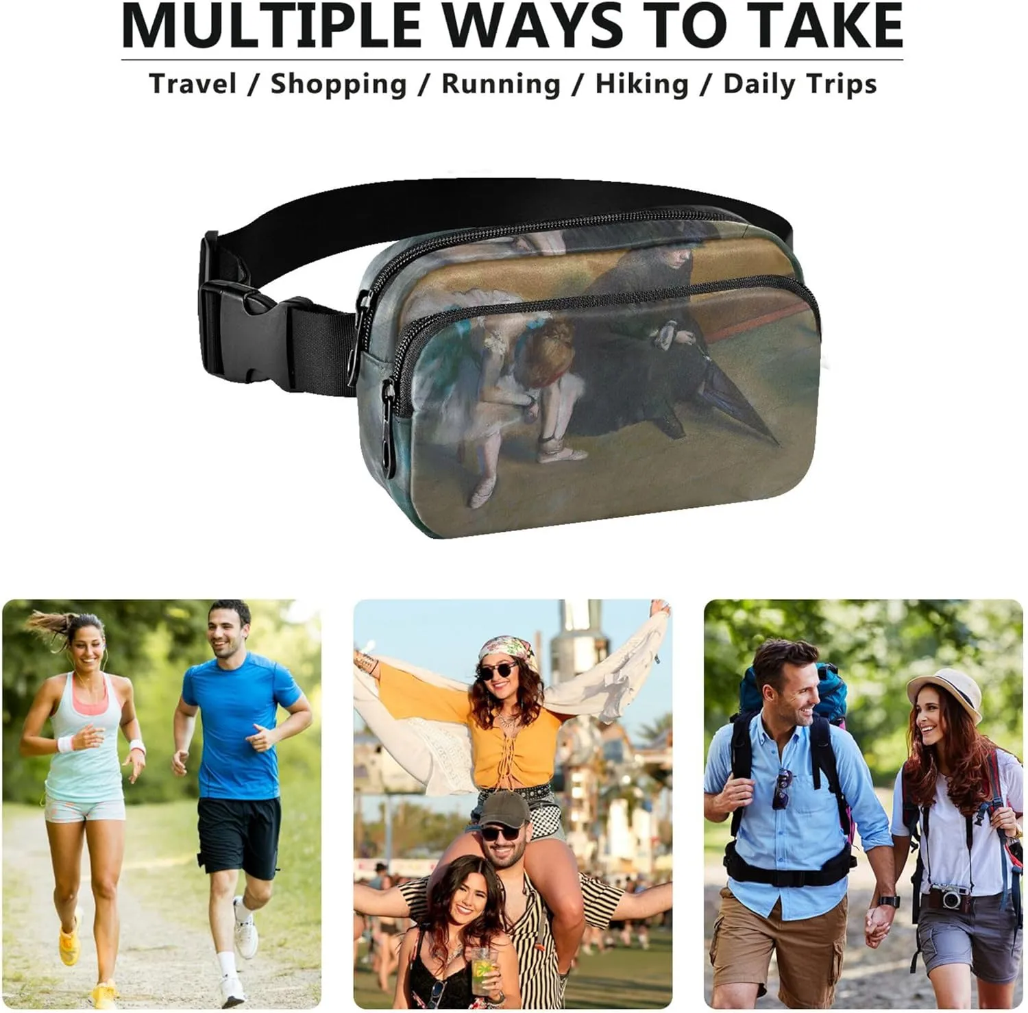 Edgar Degas Prints Waiting Womens Fanny Pack Hiking Hip Bag Belt Purse Waterproof Crossbody Waist Purse