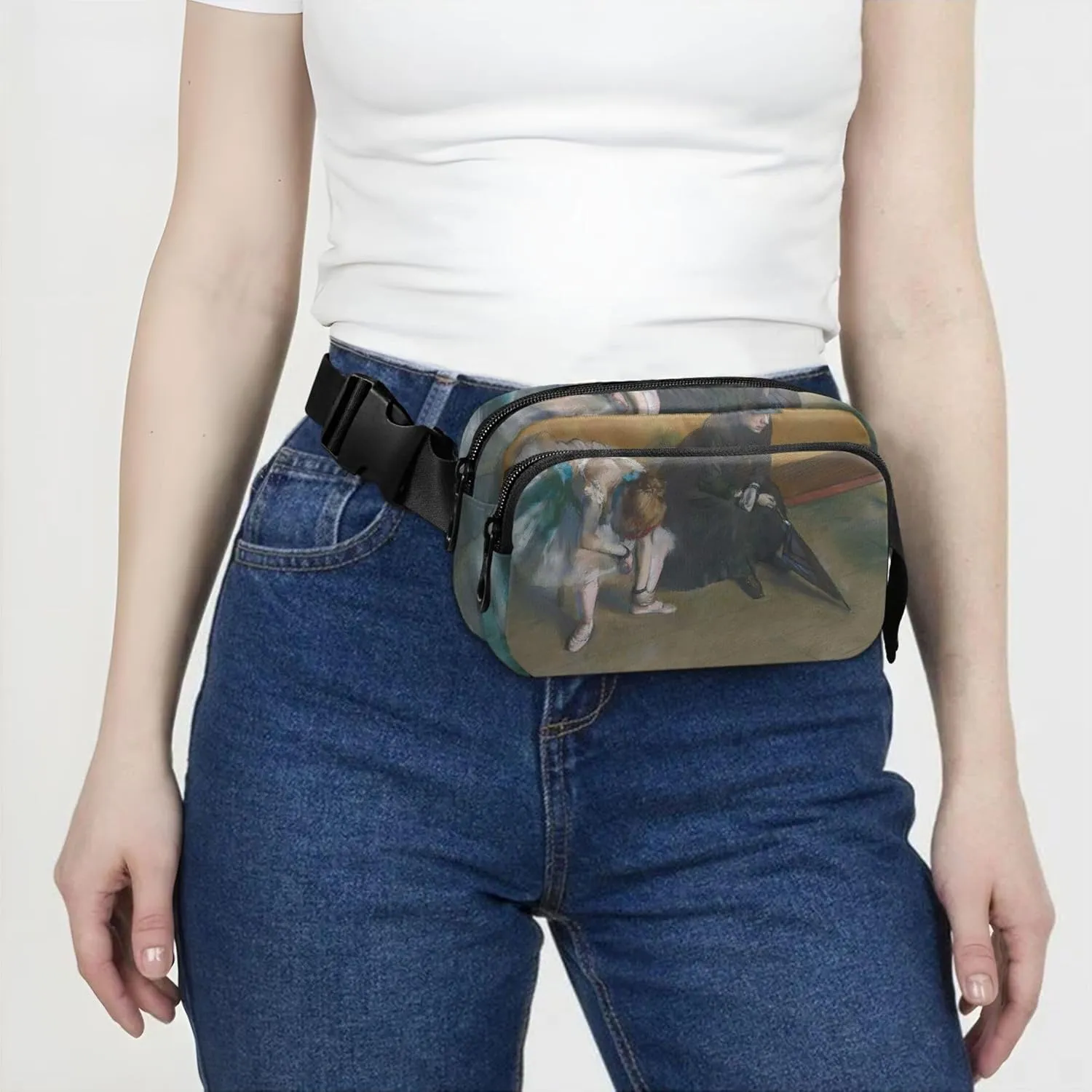 Edgar Degas Prints Waiting Womens Fanny Pack Hiking Hip Bag Belt Purse Waterproof Crossbody Waist Purse