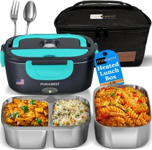 Electric Lunch Box for Adults – 80W Fast-Heated Lunch Box, 1.5L Portable Food Warmer with 2 Stainless Steel Trays – 12/24V for Car/Truck, 110/220V for Office/Travel – Lonchera Eléctrica Portátil
