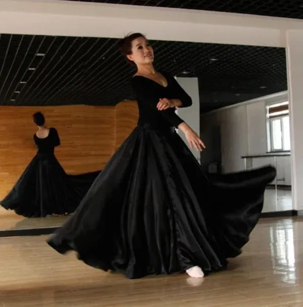 Elegant Women's Satin Long Skirt for Chinese Folk Dance – Solid Color