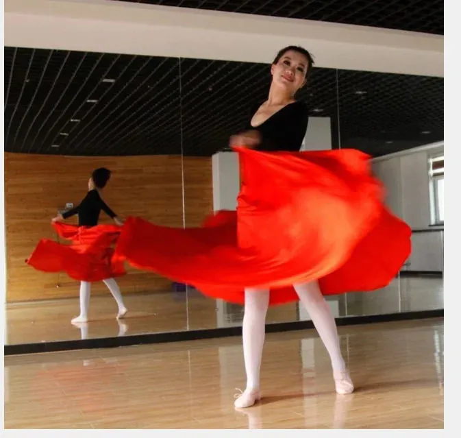 Elegant Women's Satin Long Skirt for Chinese Folk Dance – Solid Color
