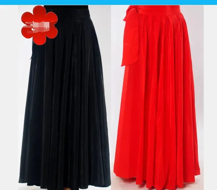Elegant Women's Satin Long Skirt for Chinese Folk Dance – Solid Color