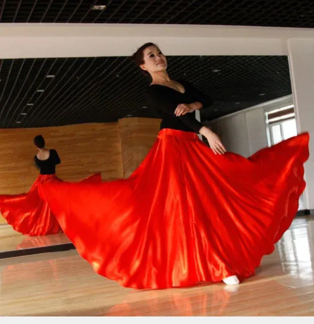 Elegant Women's Satin Long Skirt for Chinese Folk Dance – Solid Color