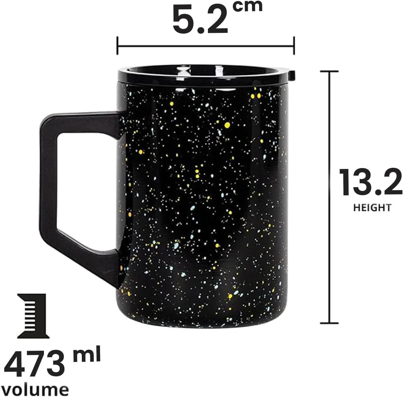 Elemental Insulated Coffee Mug - Triple-Wall Stainless Steel Summit Travel Cup for Hot and Cold Drinks - Thermal Coffee Mug with Lid and Handle for Camping, Office & Travel 16oz - Black Speckle
