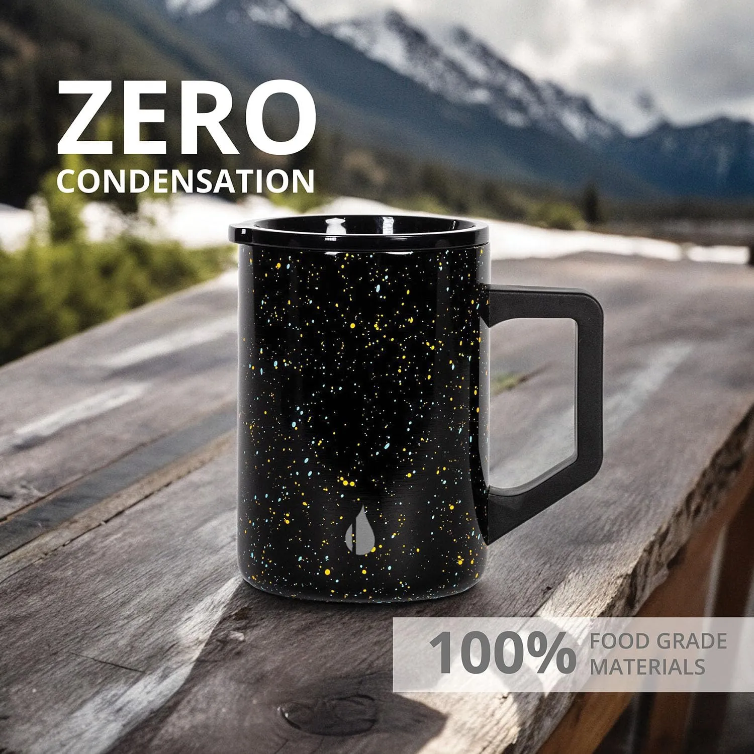 Elemental Insulated Coffee Mug - Triple-Wall Stainless Steel Summit Travel Cup for Hot and Cold Drinks - Thermal Coffee Mug with Lid and Handle for Camping, Office & Travel 16oz - Black Speckle