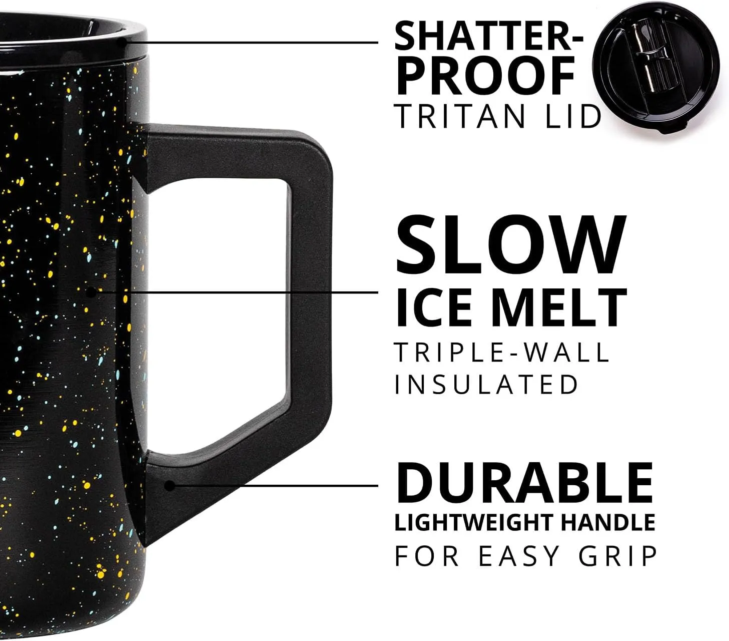 Elemental Insulated Coffee Mug - Triple-Wall Stainless Steel Summit Travel Cup for Hot and Cold Drinks - Thermal Coffee Mug with Lid and Handle for Camping, Office & Travel 16oz - Black Speckle