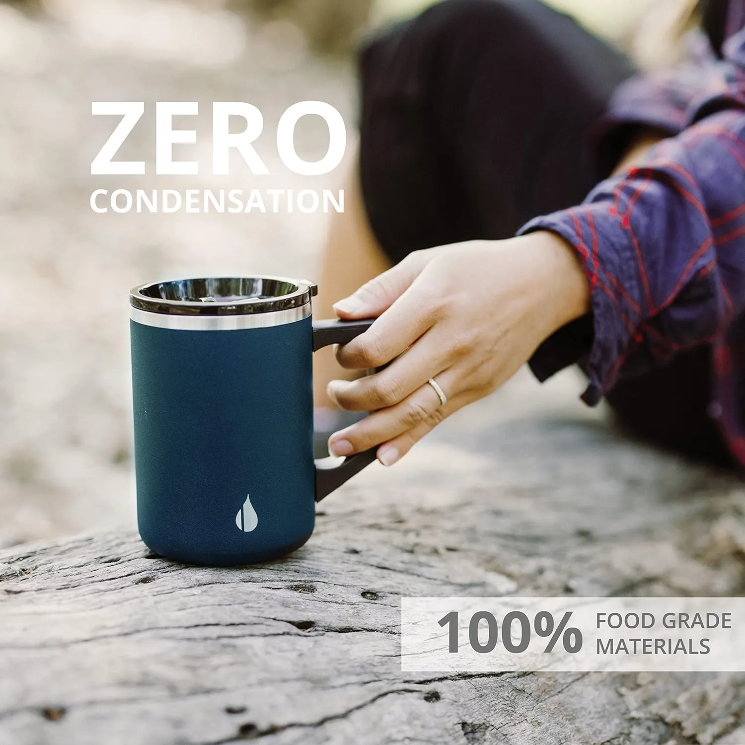 Elemental Insulated Coffee Mug - Triple-Wall Stainless Steel Summit Travel Cup for Hot and Cold Drinks - Thermal Coffee Mug with Lid and Handle for Camping, Office & Travel 16oz - Navy Blue