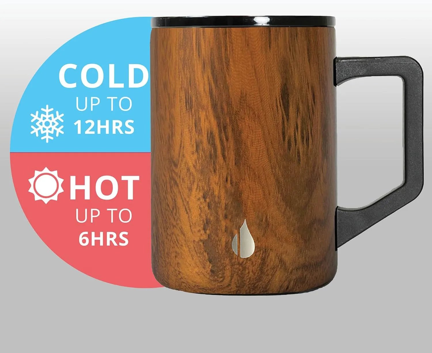 Elemental Insulated Coffee Mug - Triple-Wall Stainless Steel Summit Travel Cup for Hot and Cold Drinks - Thermal Coffee Mug with Lid and Handle for Camping, Office & Travel 16oz - Teakwood