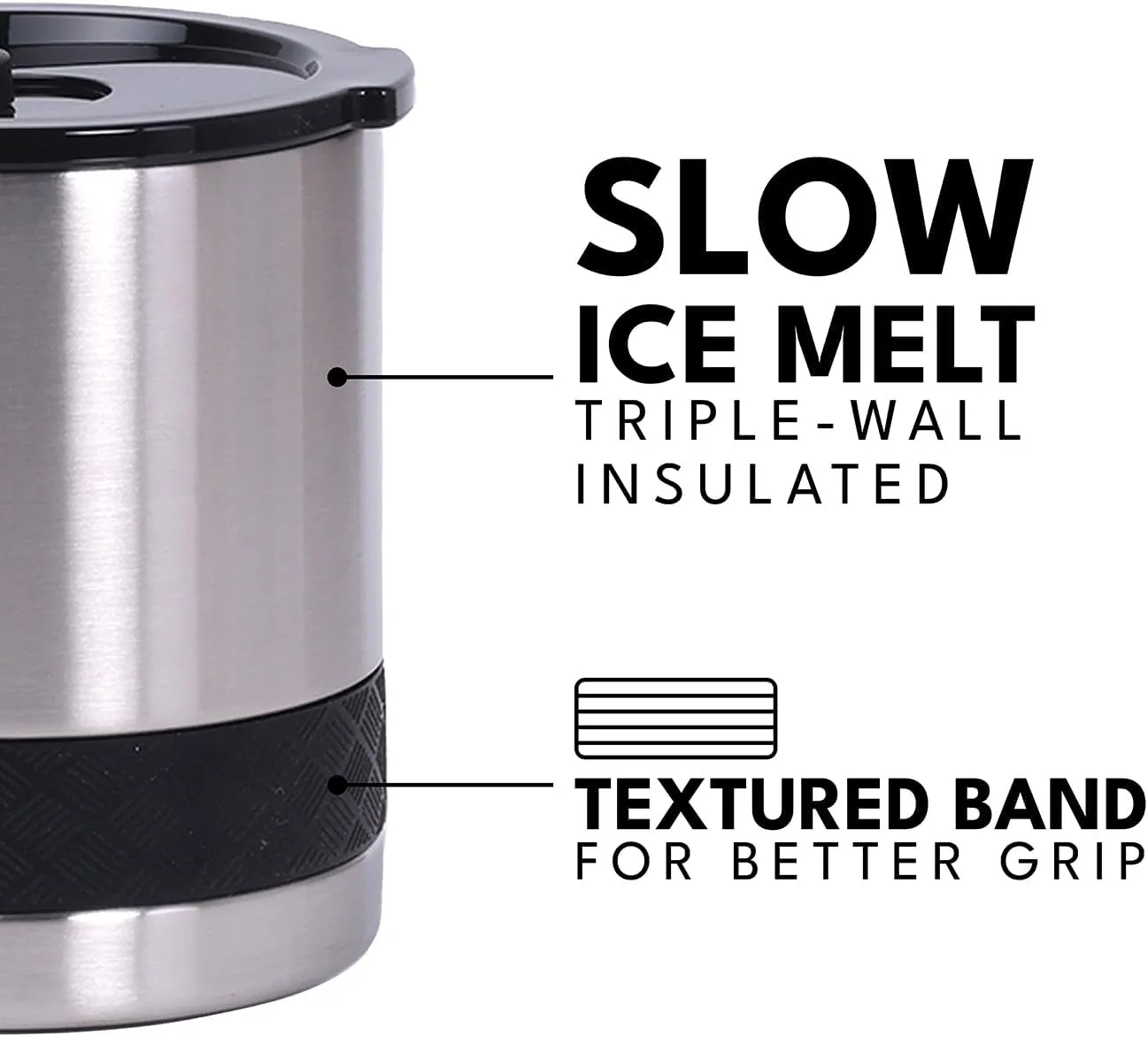 Elemental Recess Lowball Tumbler, 10oz Triple Wall Stainless Steel Cup with Non-Shattered Tritan Lid, Insulated Whiskey Glass, Insulated Coffee Tumbler Mug for Hot & Cold Drinks - Brushed Steel