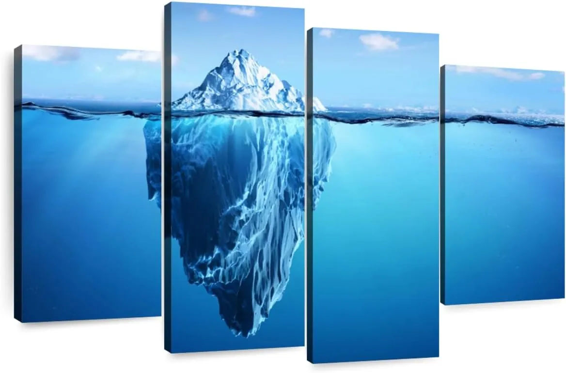 Elephant Stock - Submerged Iceberg Wall Art - Horizontal Multi Panel Canvas - 4 Piece Living Room Wall Decor - Photography Nature Multi Piece Wall Art - White And Blue Decor - 30" x 18"