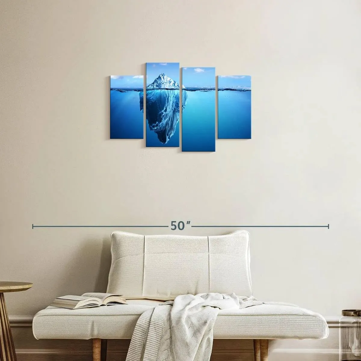 Elephant Stock - Submerged Iceberg Wall Art - Horizontal Multi Panel Canvas - 4 Piece Living Room Wall Decor - Photography Nature Multi Piece Wall Art - White And Blue Decor - 30" x 18"