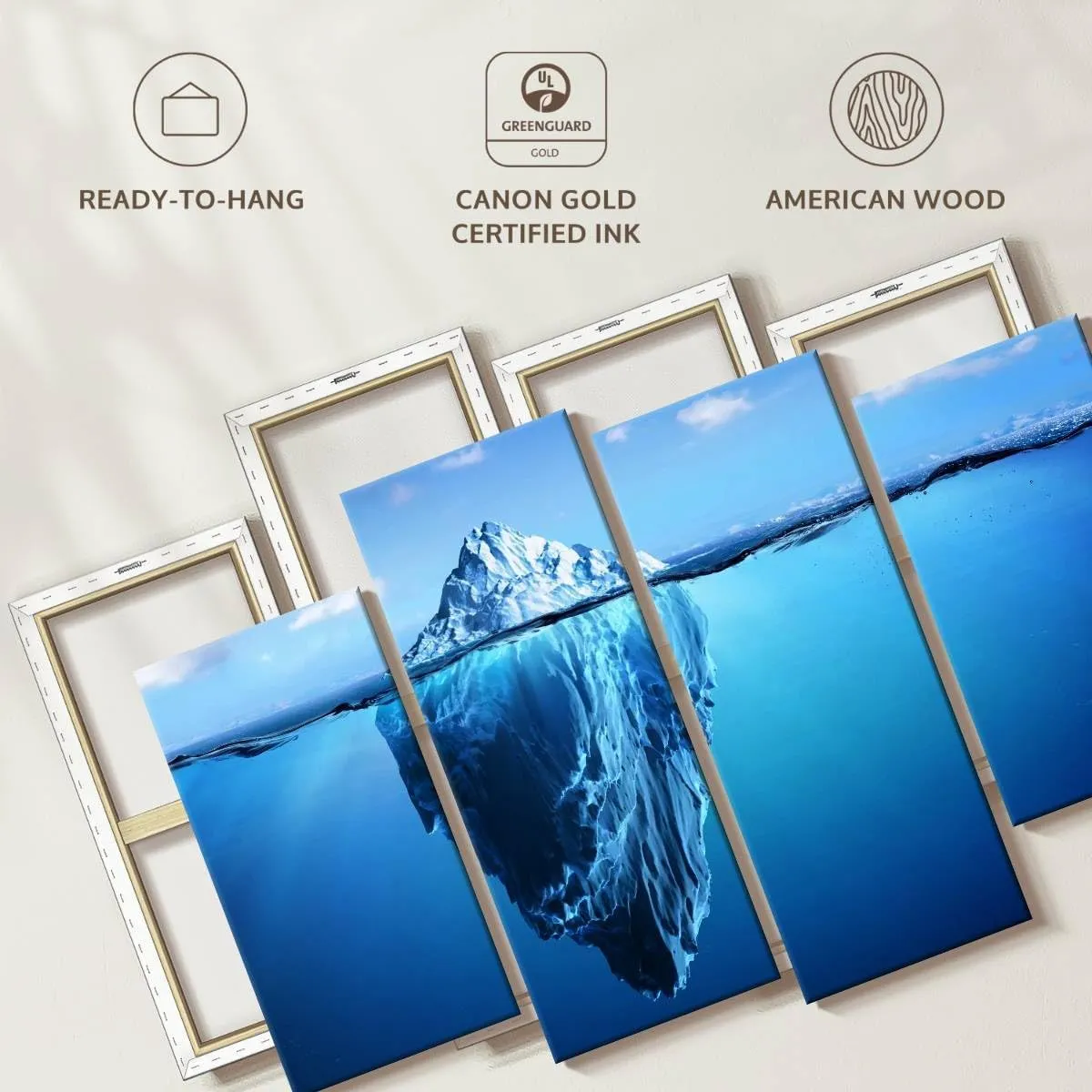 Elephant Stock - Submerged Iceberg Wall Art - Horizontal Multi Panel Canvas - 4 Piece Living Room Wall Decor - Photography Nature Multi Piece Wall Art - White And Blue Decor - 30" x 18"