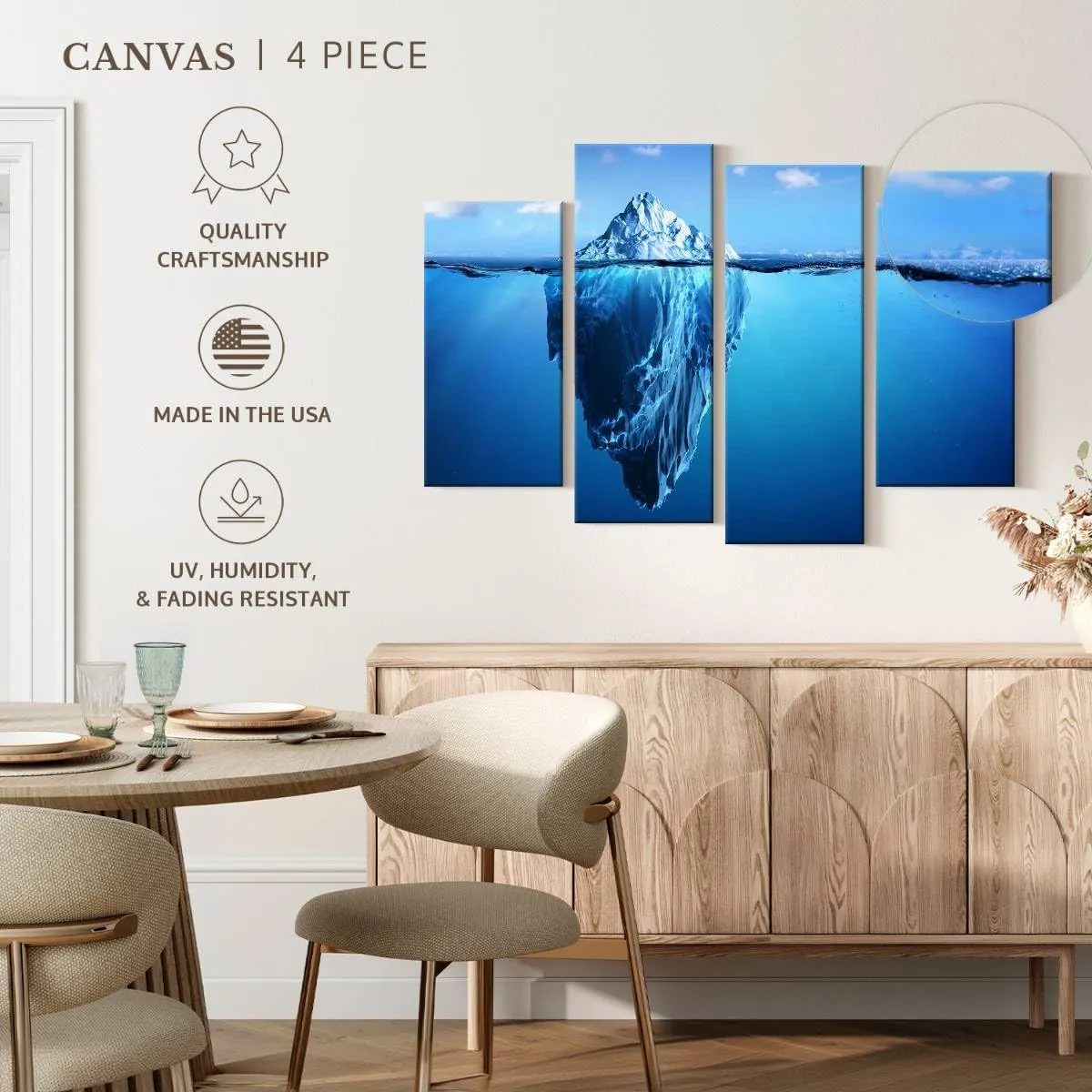 Elephant Stock - Submerged Iceberg Wall Art - Horizontal Multi Panel Canvas - 4 Piece Living Room Wall Decor - Photography Nature Multi Piece Wall Art - White And Blue Decor - 30" x 18"