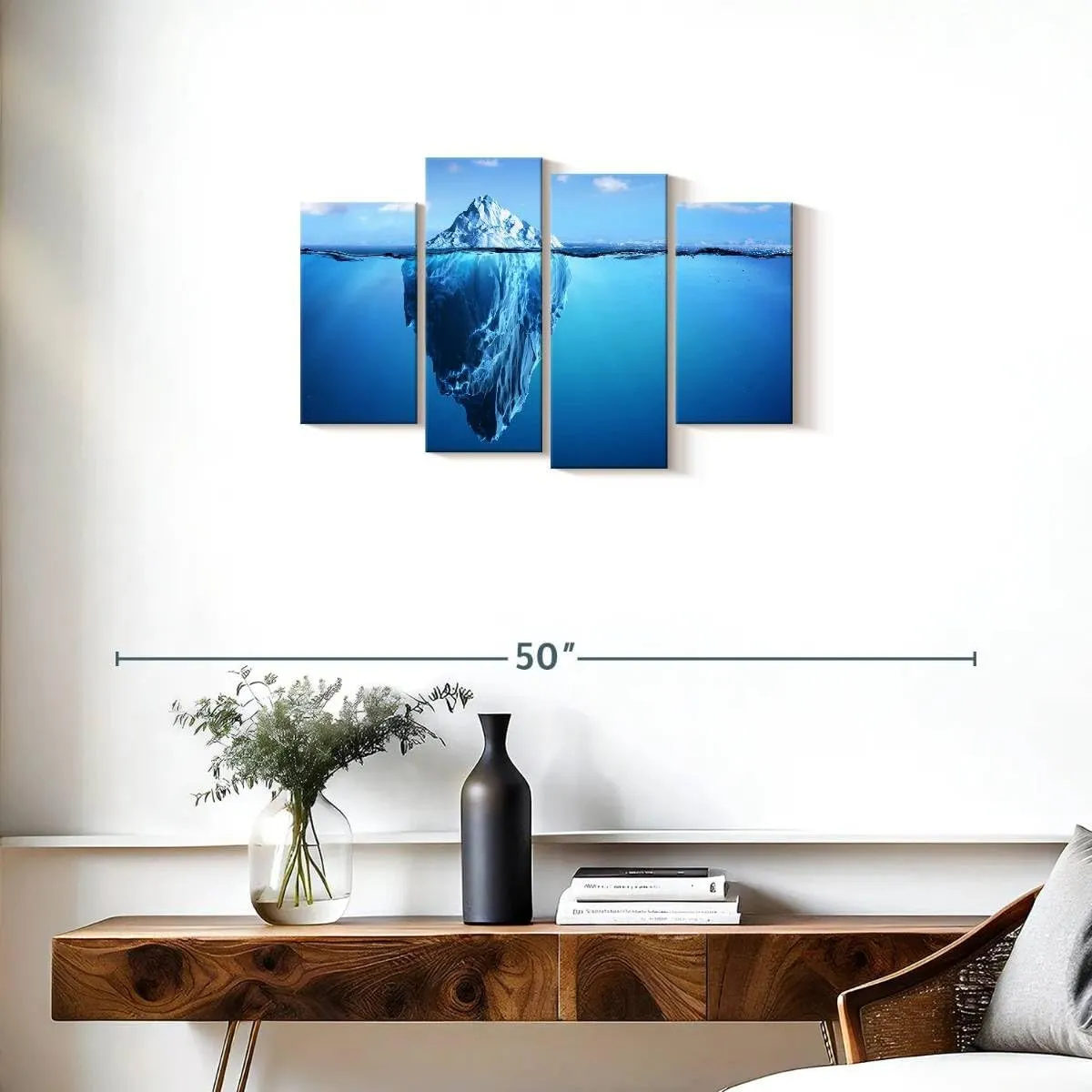 Elephant Stock - Submerged Iceberg Wall Art - Horizontal Multi Panel Canvas - 4 Piece Living Room Wall Decor - Photography Nature Multi Piece Wall Art - White And Blue Decor - 30" x 18"