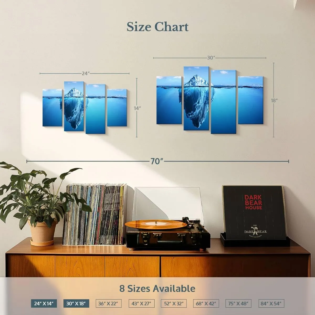 Elephant Stock - Submerged Iceberg Wall Art - Horizontal Multi Panel Canvas - 4 Piece Living Room Wall Decor - Photography Nature Multi Piece Wall Art - White And Blue Decor - 30" x 18"