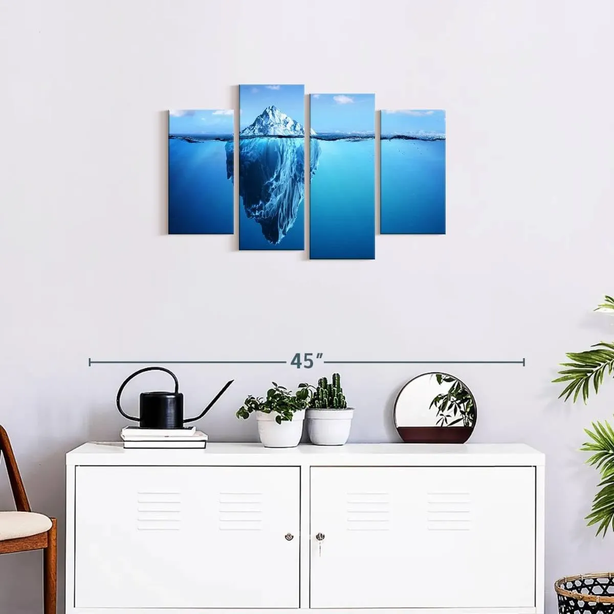 Elephant Stock - Submerged Iceberg Wall Art - Horizontal Multi Panel Canvas - 4 Piece Living Room Wall Decor - Photography Nature Multi Piece Wall Art - White And Blue Decor - 30" x 18"