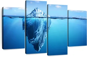 Elephant Stock - Submerged Iceberg Wall Art - Horizontal Multi Panel Canvas - 4 Piece Living Room Wall Decor - Photography Nature Multi Piece Wall Art - White And Blue Decor - 30" x 18"