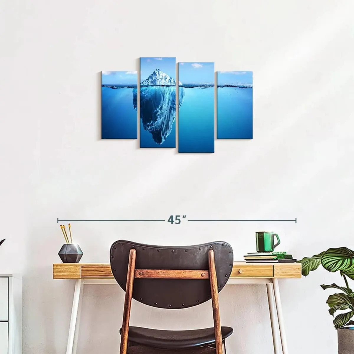 Elephant Stock - Submerged Iceberg Wall Art - Horizontal Multi Panel Canvas - 4 Piece Living Room Wall Decor - Photography Nature Multi Piece Wall Art - White And Blue Decor - 30" x 18"