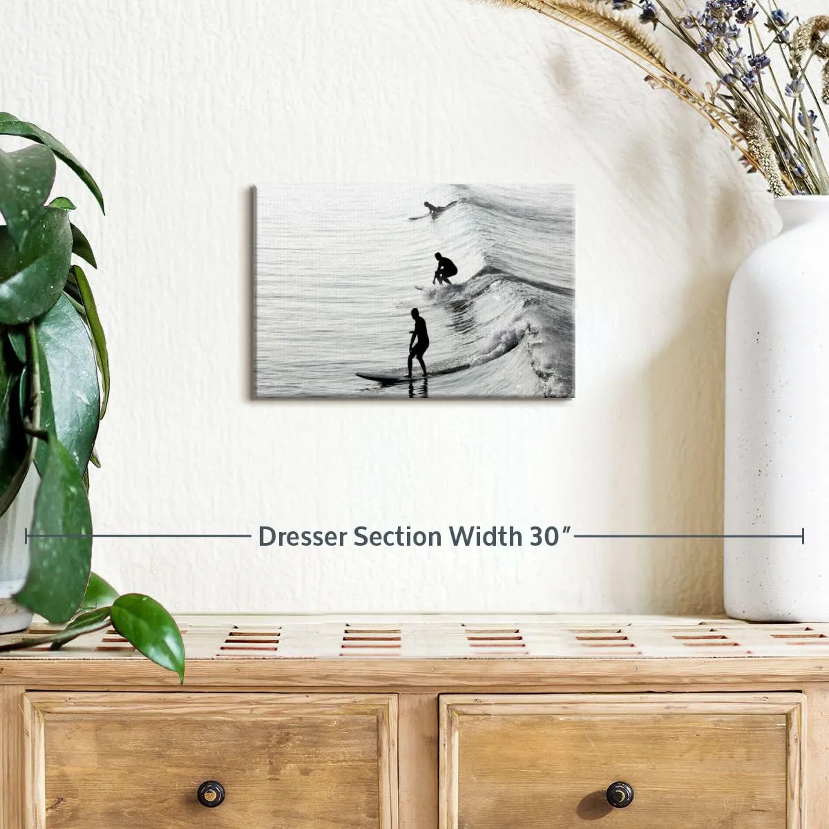 Elephant Stock Surfing Stances Canvas - 1 Panel BW Photography Surf Art Elegant Ocean Art - Beach Wall Art - Black and White Art - Ready-to-Hang - 12" X 8"