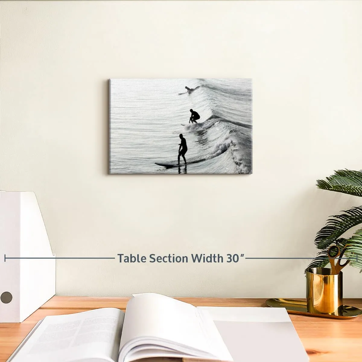 Elephant Stock Surfing Stances Canvas - 1 Panel BW Photography Surf Art Elegant Ocean Art - Beach Wall Art - Black and White Art - Ready-to-Hang - 12" X 8"
