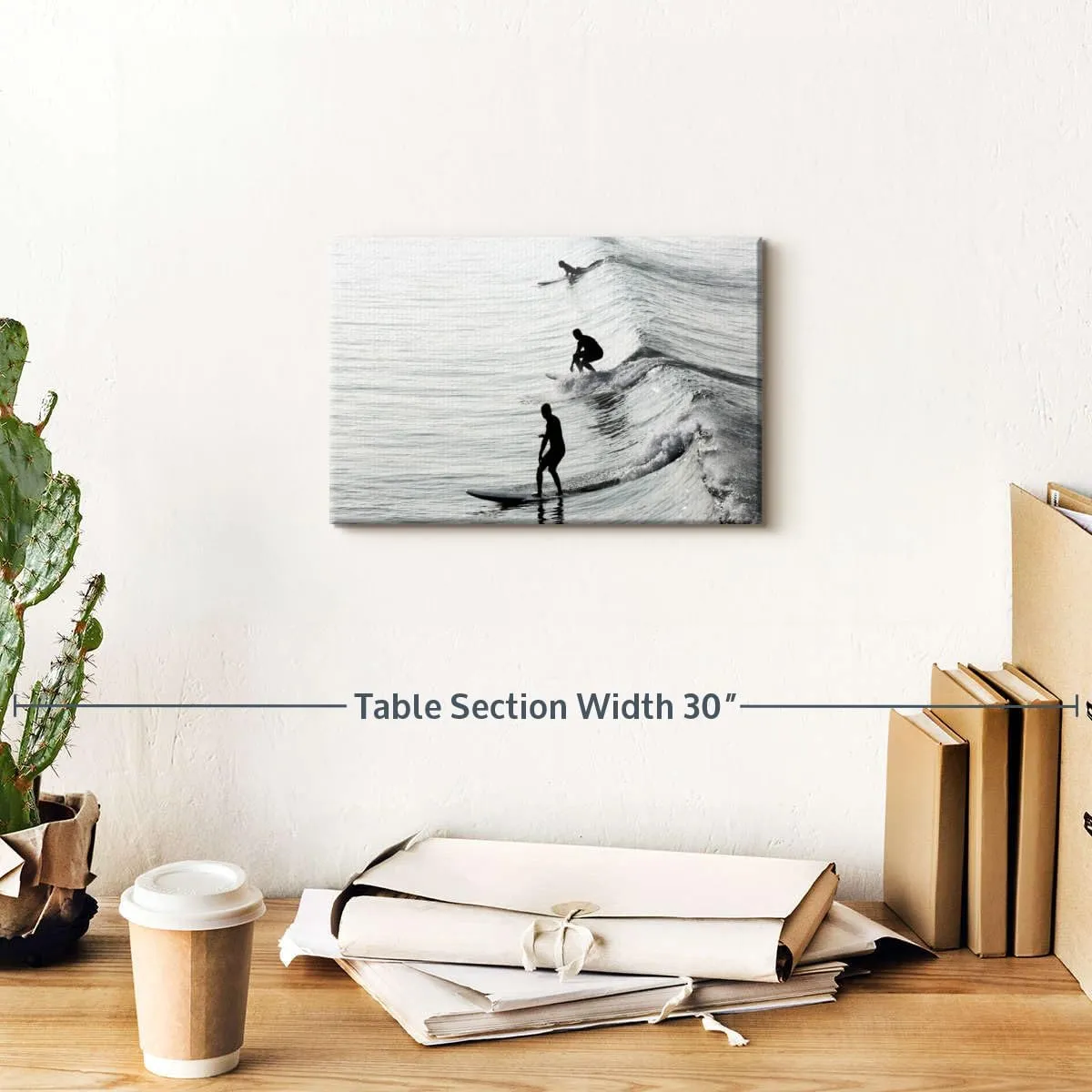 Elephant Stock Surfing Stances Canvas - 1 Panel BW Photography Surf Art Elegant Ocean Art - Beach Wall Art - Black and White Art - Ready-to-Hang - 12" X 8"