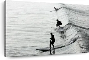 Elephant Stock Surfing Stances Canvas - 1 Panel BW Photography Surf Art Elegant Ocean Art - Beach Wall Art - Black and White Art - Ready-to-Hang - 12" X 8"