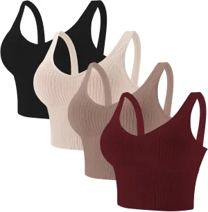 Eleplus 4 Pieces Comfy Cami Bra for Women Crop Top Yoga Bralette Longline Padded Lounge Bra Pack of 4