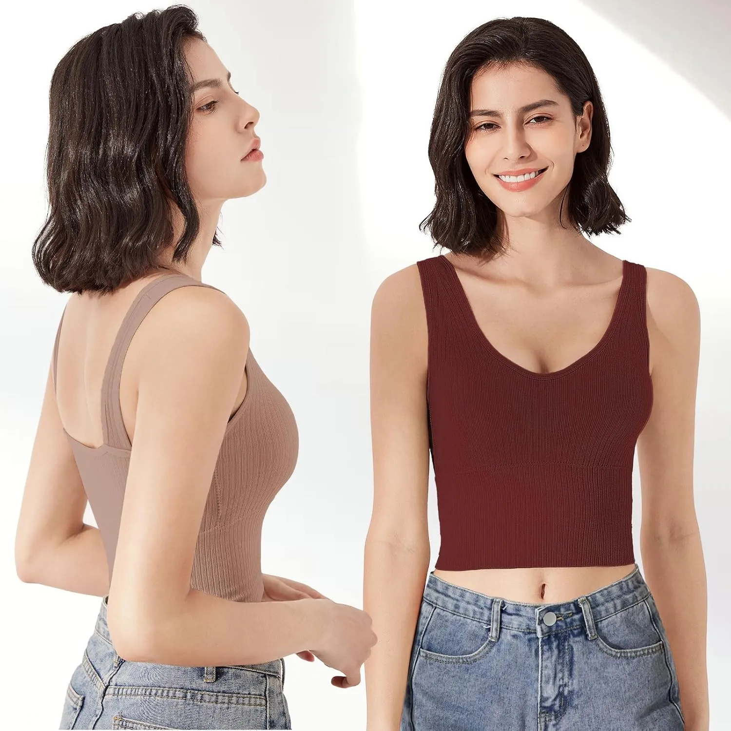 Eleplus 4 Pieces Comfy Cami Bra for Women Crop Top Yoga Bralette Longline Padded Lounge Bra Pack of 4