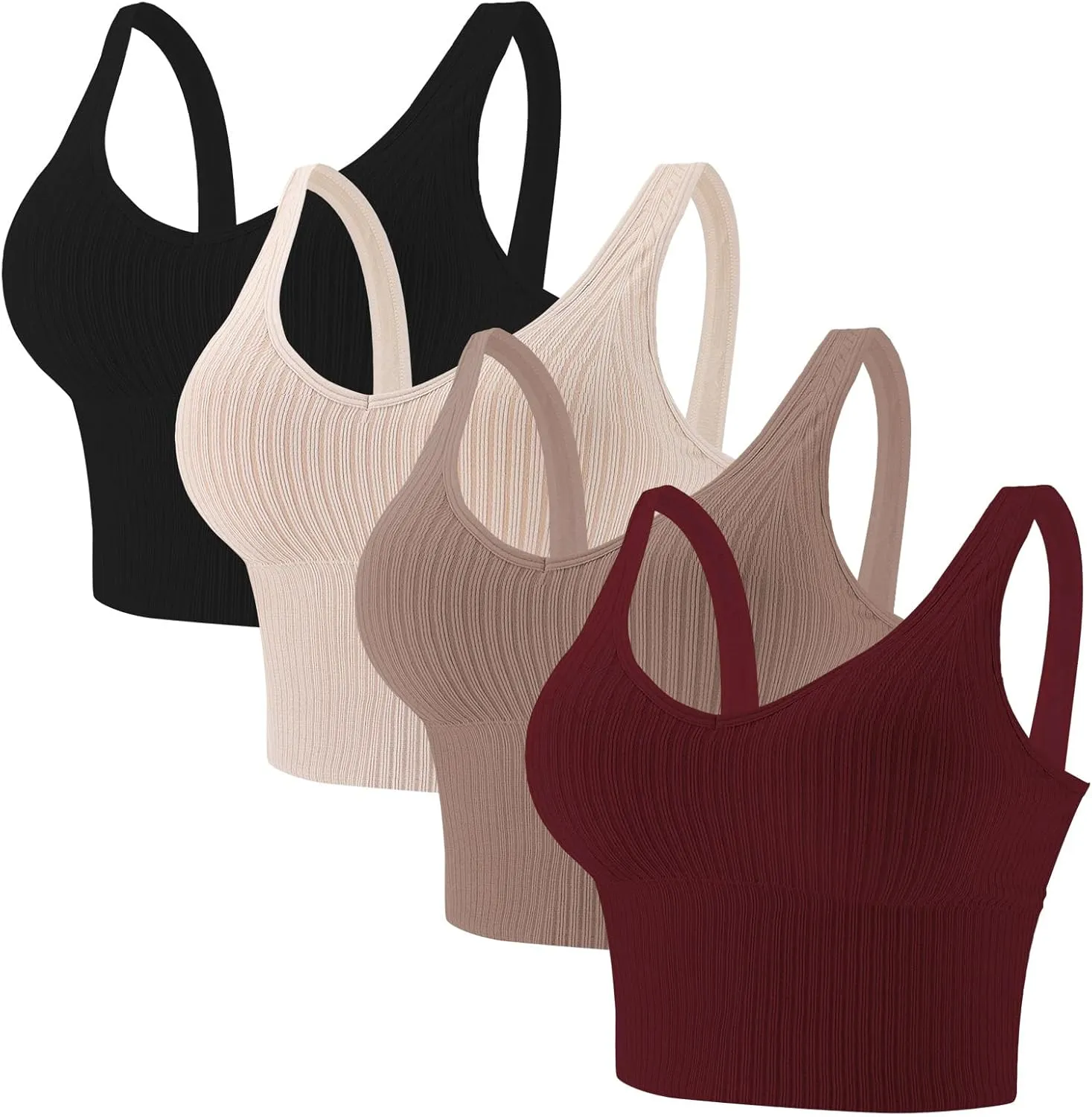 Eleplus 4 Pieces Comfy Cami Bra for Women Crop Top Yoga Bralette Longline Padded Lounge Bra Pack of 4
