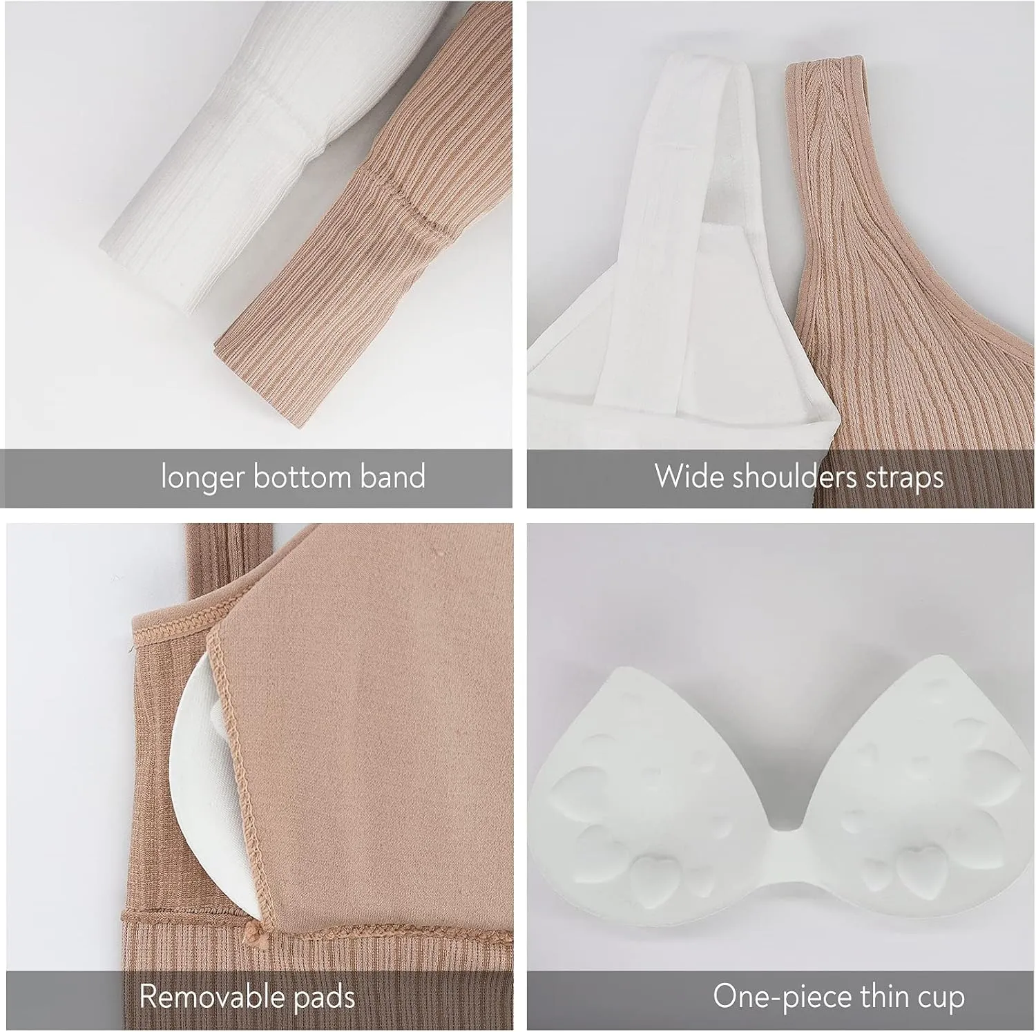 Eleplus 4 Pieces Comfy Cami Bra for Women Crop Top Yoga Bralette Longline Padded Lounge Bra Pack of 4