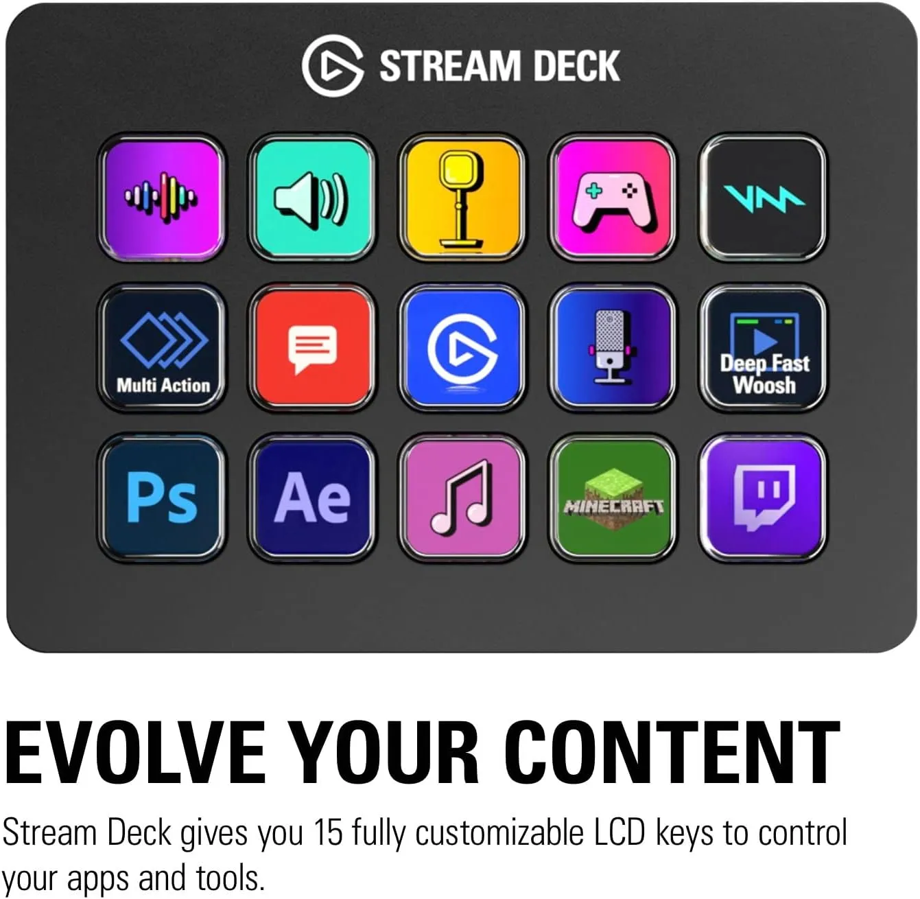Elgato Stream Deck MK.2 – Studio Controller, 15 macro keys, trigger actions in apps and software like OBS, Twitch, ​YouTube and more, works with Mac and PC
