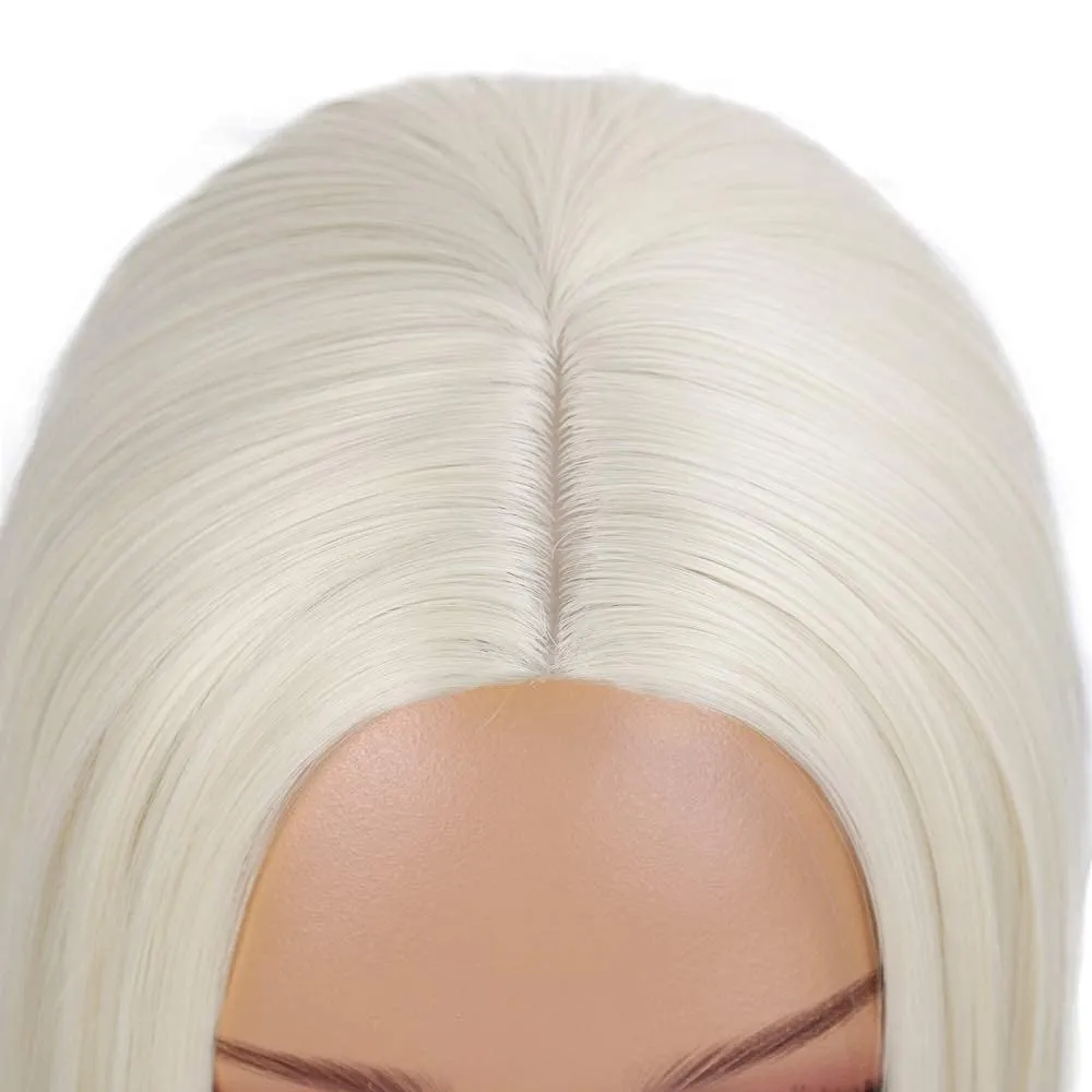 ENTRANCED STYLES Platinum Blonde Wig Straight Hair Short Bob Wigs for Women Middle Part Shoulder Length Synthetic Wig Cosplay Halloween Party Wigs