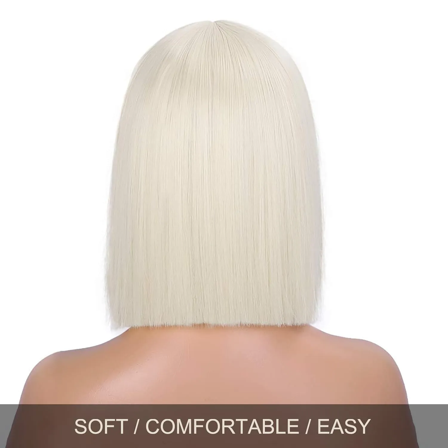 ENTRANCED STYLES Platinum Blonde Wig Straight Hair Short Bob Wigs for Women Middle Part Shoulder Length Synthetic Wig Cosplay Halloween Party Wigs