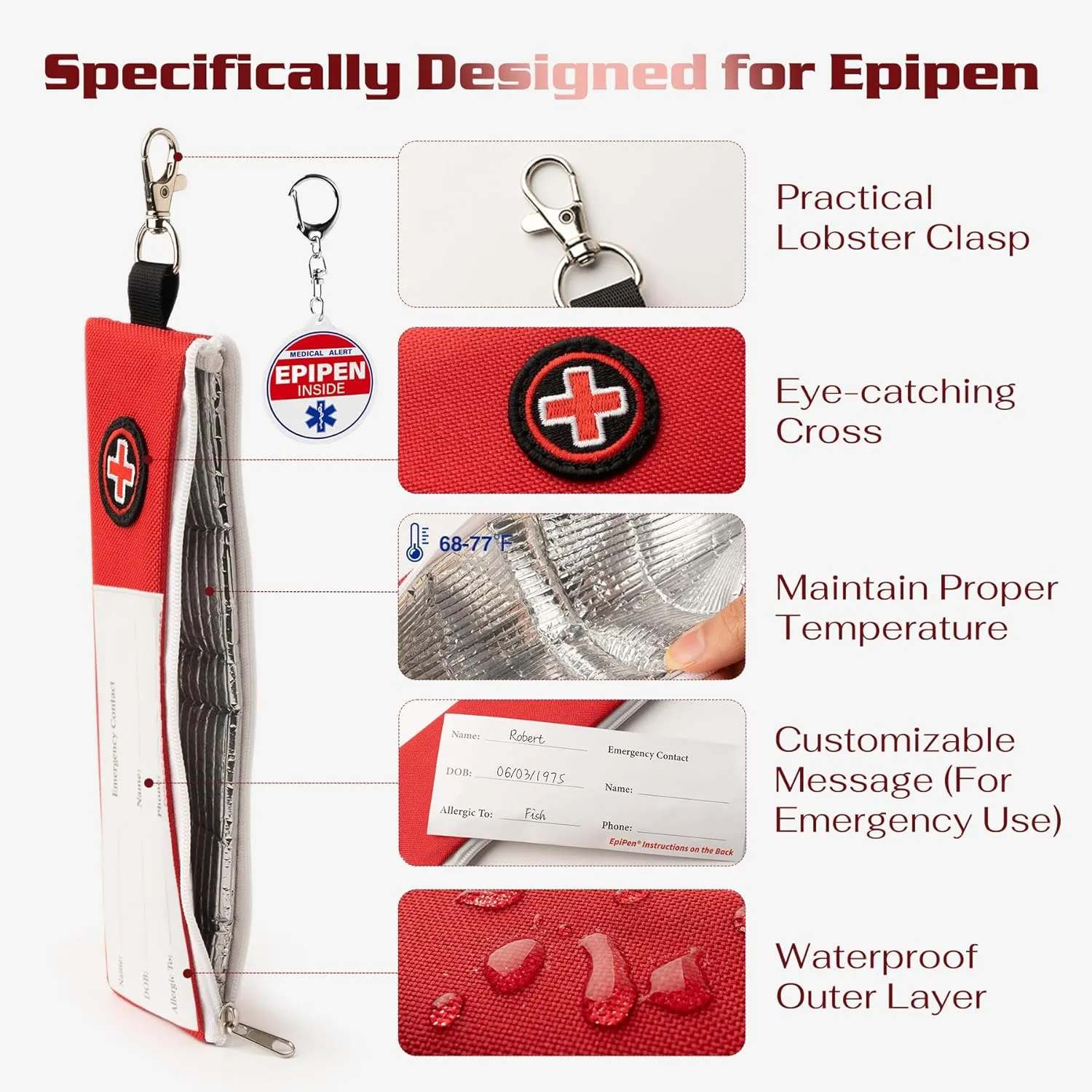 Epipen Carry Case, Slim Epi Pen Carrying Case for Allergy Medicine with Keychain Clip – Durable and Heat-Resistant EpiPen Holder for Kids and Adults, Travel Friendly