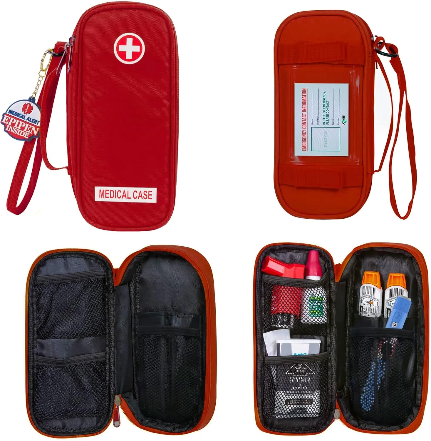 EpiPen Medical Carrying Case Insulated, Travel Medication Organizer Bag Emergency Medical Pouch, Fits 2 EpiPens, Asthma Inhaler, Anti-Histamine, Auvi-Q, Allergy Medicine Essentials, Red