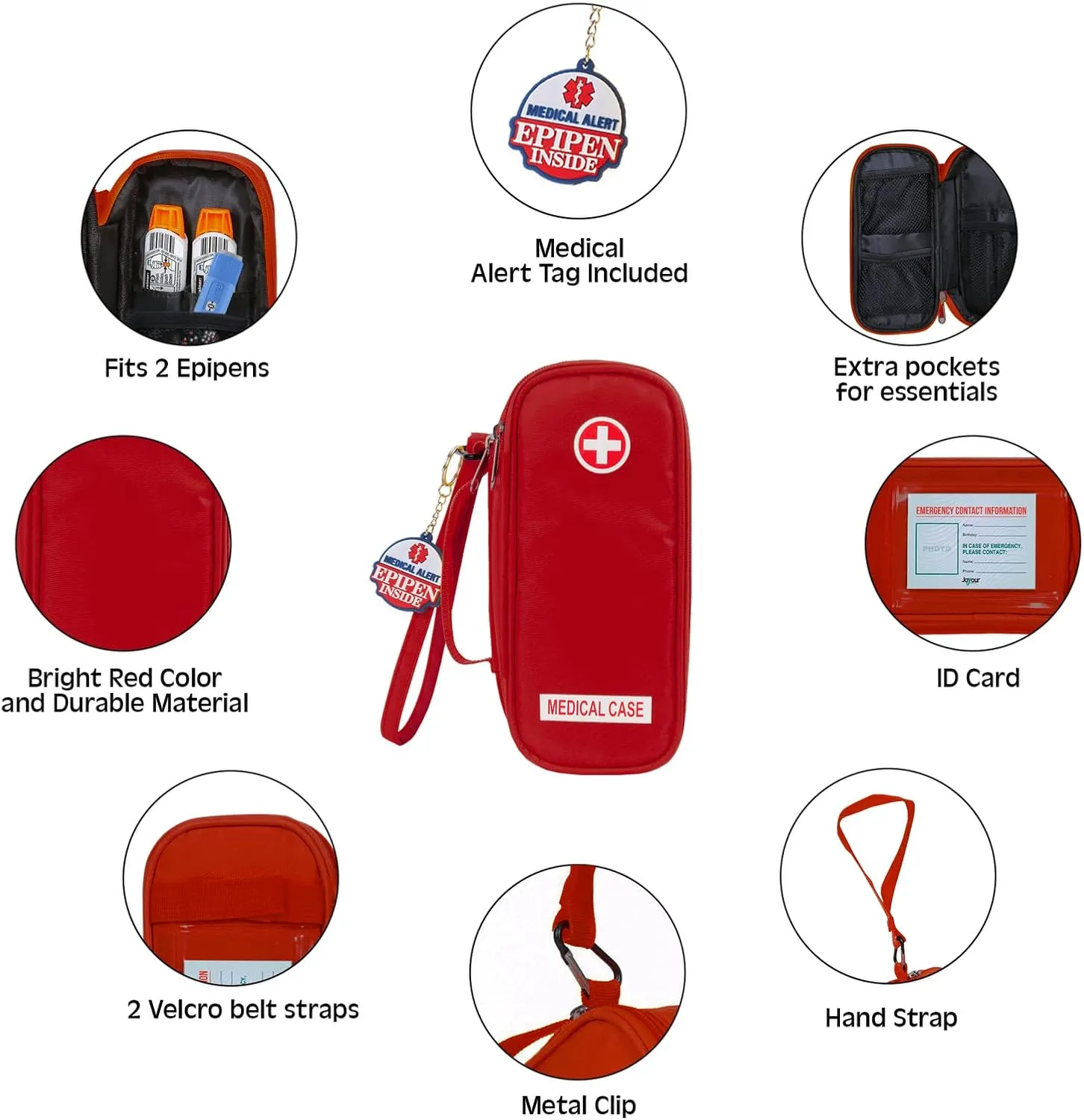 EpiPen Medical Carrying Case Insulated, Travel Medication Organizer Bag Emergency Medical Pouch, Fits 2 EpiPens, Asthma Inhaler, Anti-Histamine, Auvi-Q, Allergy Medicine Essentials, Red