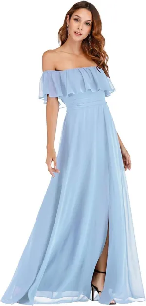Ever-Pretty Women's Elegant Off The Shoulder Side Split High Waist Flowy Chiffon Maxi Bridesmaid Dress 00968
