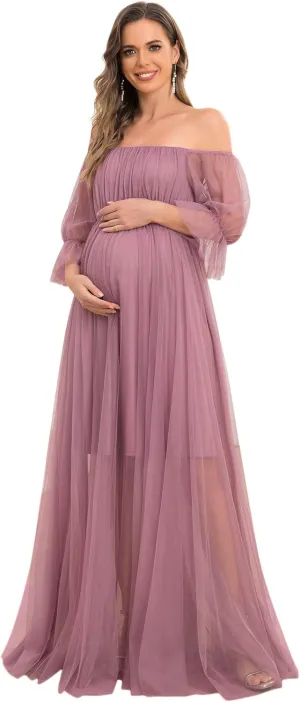 Ever-Pretty Women's Off-Shoulder A-line Tulle Maternity Dress for Baby Shower 20862