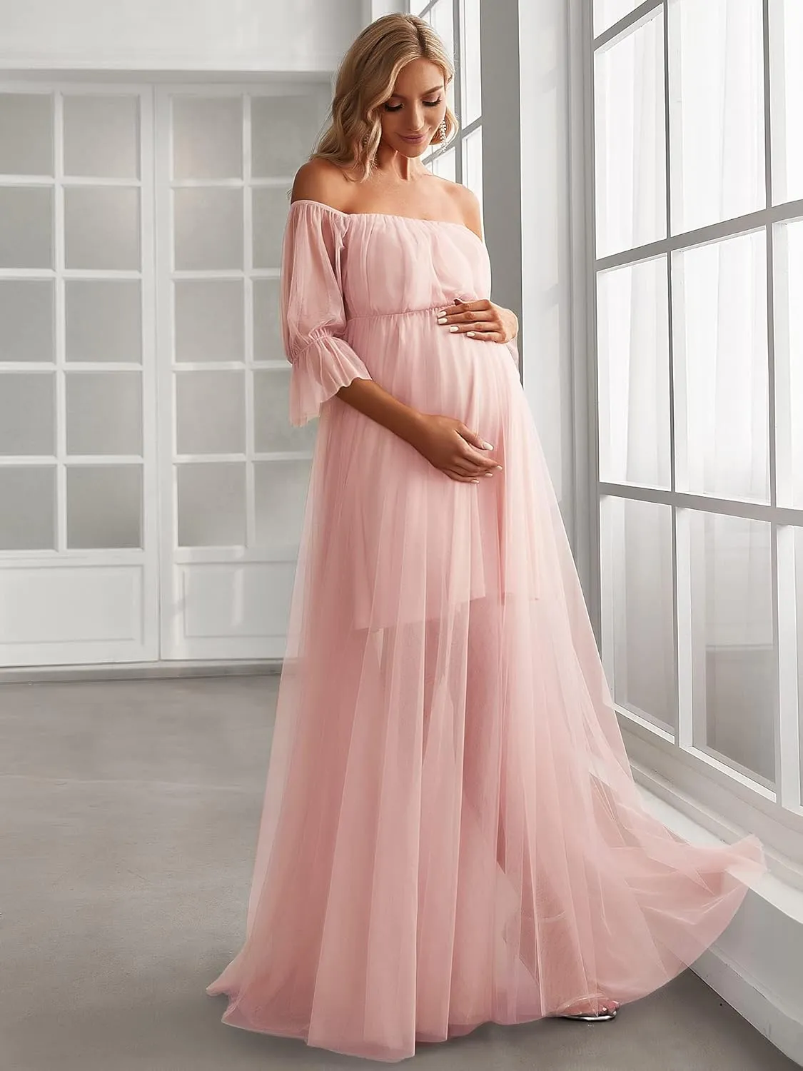 Ever-Pretty Women's Off-Shoulder A-line Tulle Maternity Dress for Baby Shower 20862
