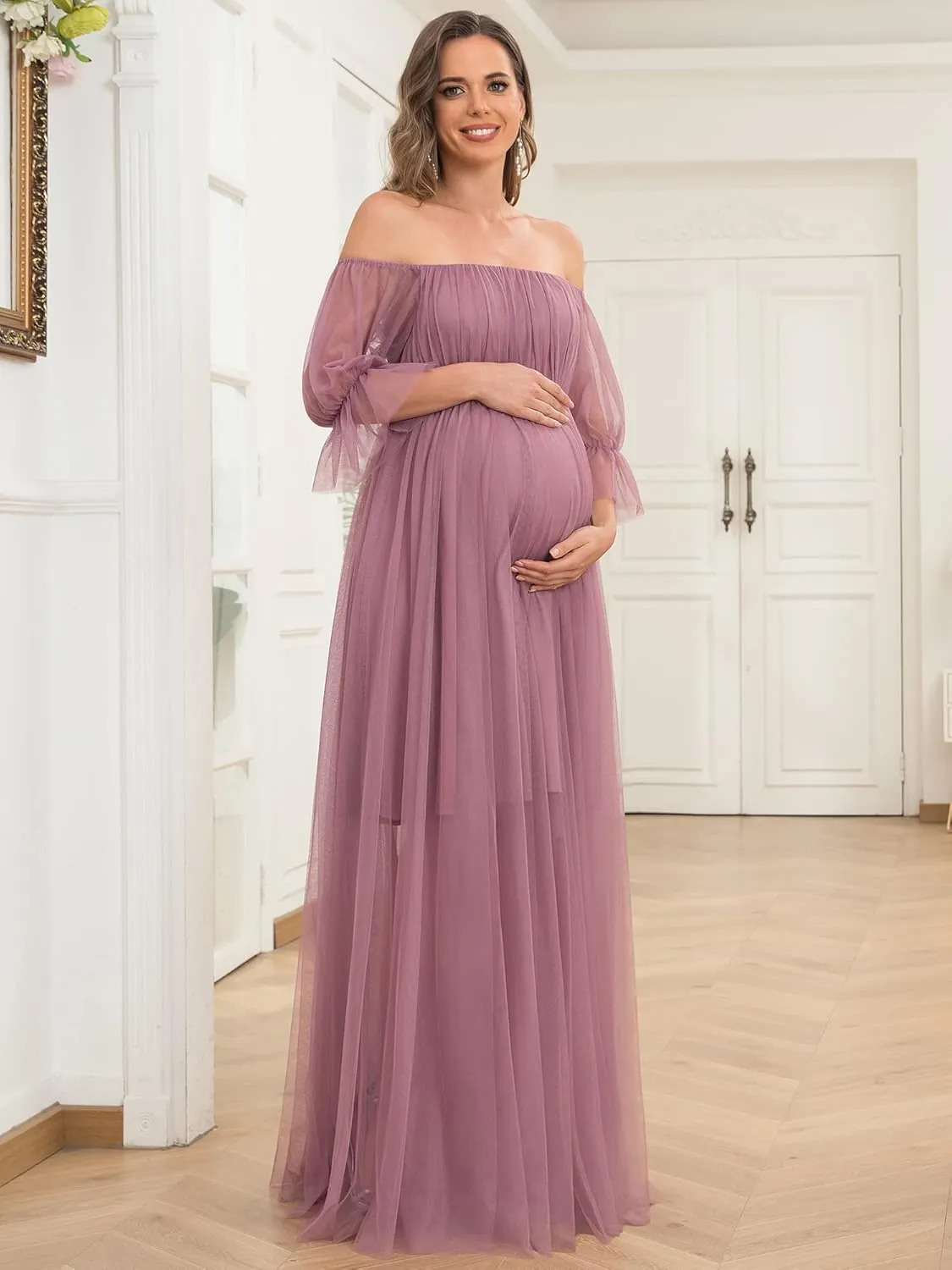 Ever-Pretty Women's Off-Shoulder A-line Tulle Maternity Dress for Baby Shower 20862