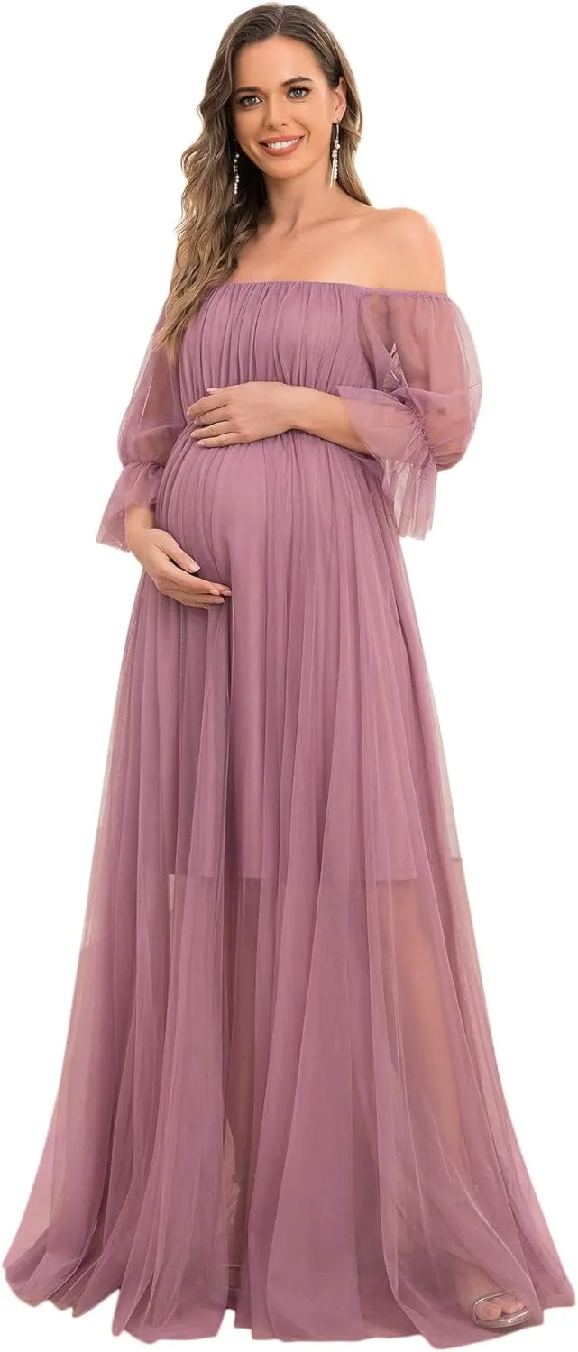 Ever-Pretty Women's Off-Shoulder A-line Tulle Maternity Dress for Baby Shower 20862